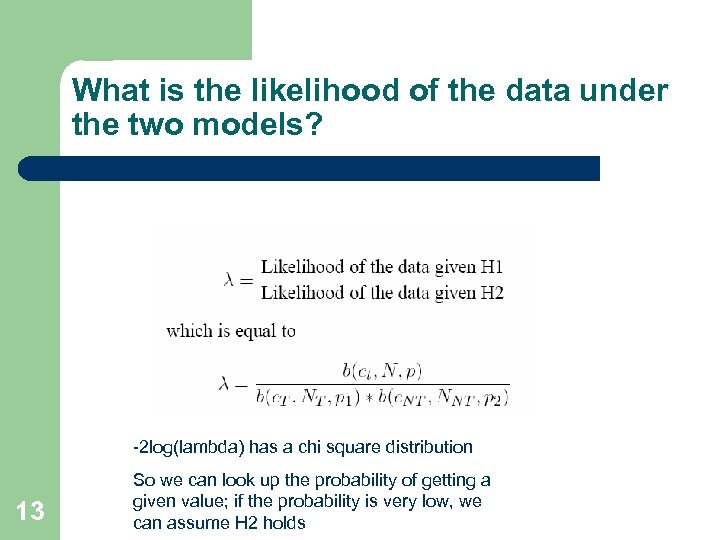 What is the likelihood of the data under the two models? -2 log(lambda) has