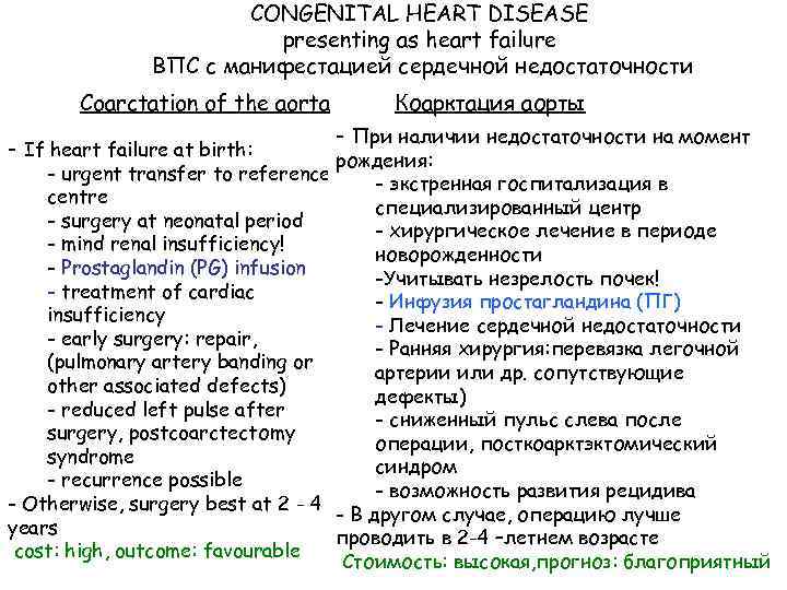 CONGENITAL HEART DISEASE presenting as heart failure ВПС с манифестацией сердечной недостаточности Coarctation of