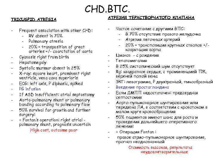 CHD. ВПС. TRICUSPID ATRESIA АТРЕЗИЯ ТЕРХСТВОРЧАТОГО КЛАПАНА - - - Frequent association with other