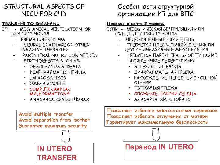 STRUCTURAL ASPECTS OF NICU FOR CHD TRANSFER TO 3 rd LEVEL: IF: - MECHANICAL