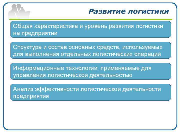 Развитие логистики Общая характеристика и уровень развития логистики на предприятии Структура и состав основных