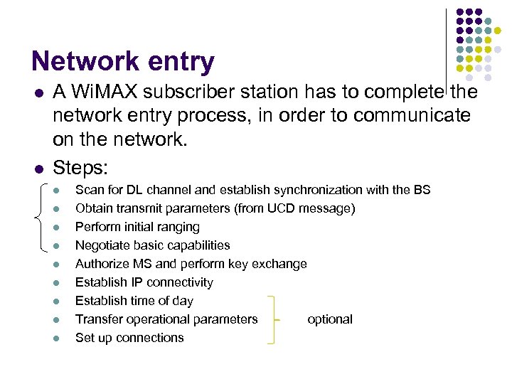 Network entry l l A Wi. MAX subscriber station has to complete the network