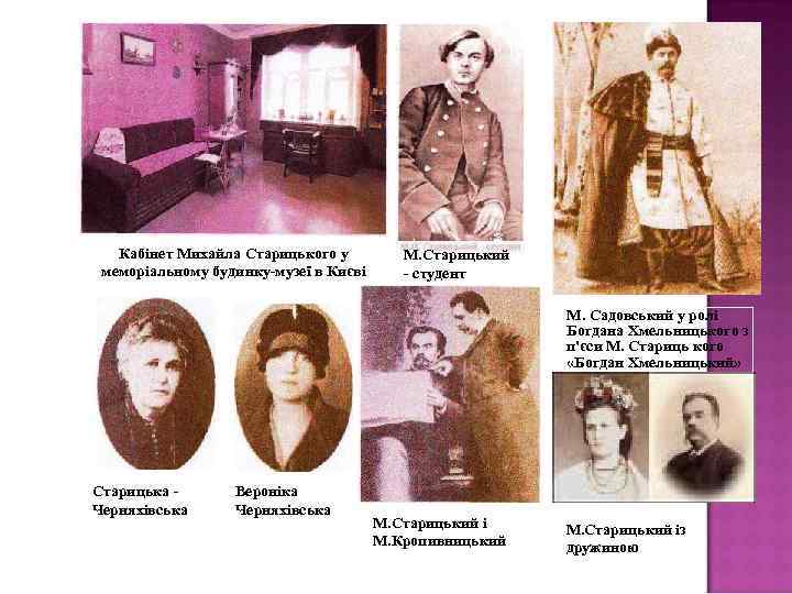 Кабінет Михайла Старицького у меморіальному будинку-музеї в Києві М. Старицький - студент М. Садовський