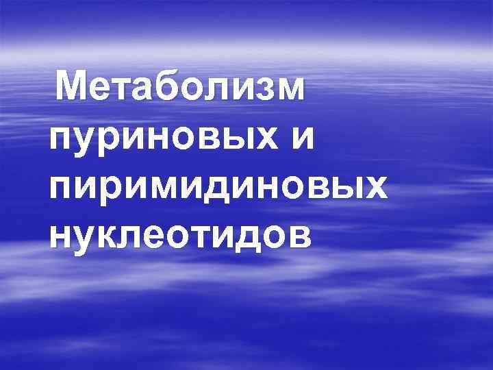 Метаболизм пуриновых и пиримидиновых нуклеотидов 