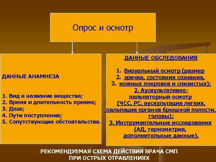 Опрос и осмотр ДАННЫЕ ОБСЛЕДОВАНИЯ 1. Визуальный осмотр (размер ДАННЫЕ АНАМНЕЗА 2. зрачка, состояния