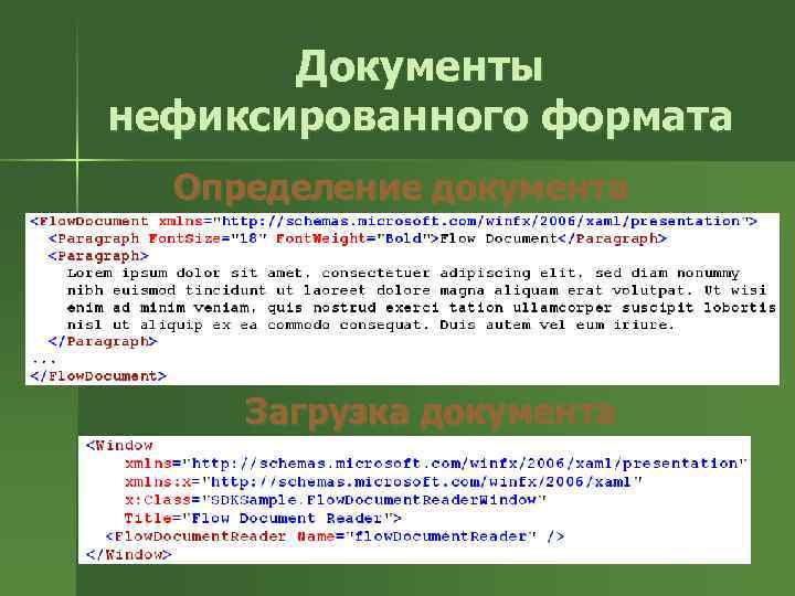 Документы нефиксированного формата Определение документа Загрузка документа 