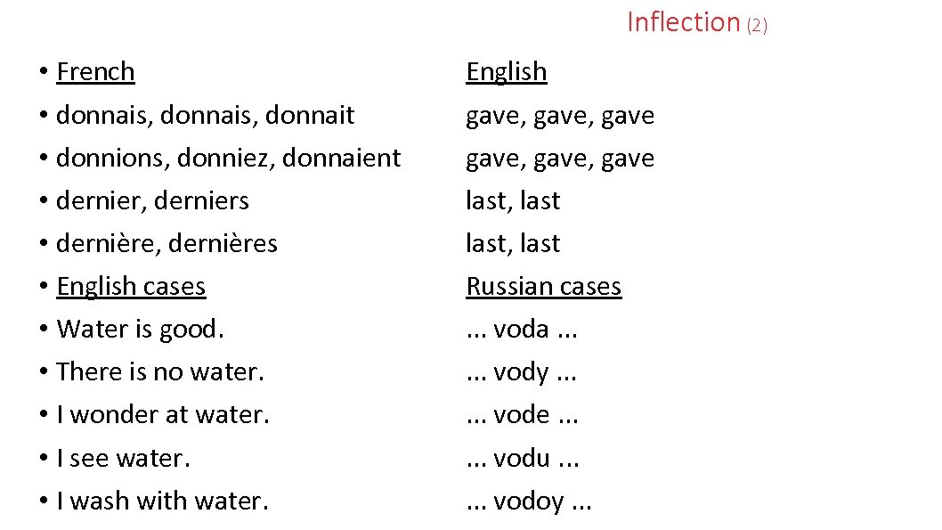 Inflection (2) • French • donnais, donnait • donnions, donniez, donnaient • dernier, derniers