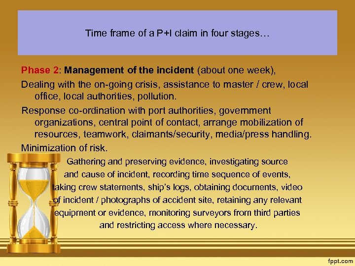 Time frame of a P+I claim in four stages… Phase 2: Management of the