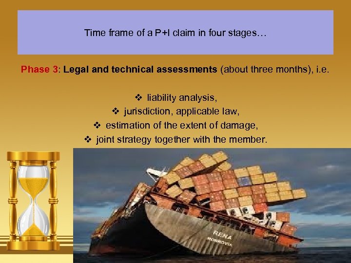 Time frame of a P+I claim in four stages… Phase 3: Legal and technical