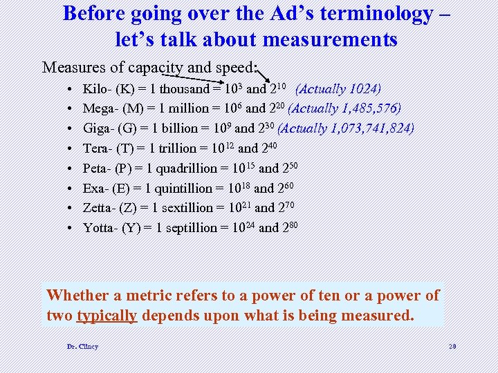 Before going over the Ad’s terminology – let’s talk about measurements Measures of capacity