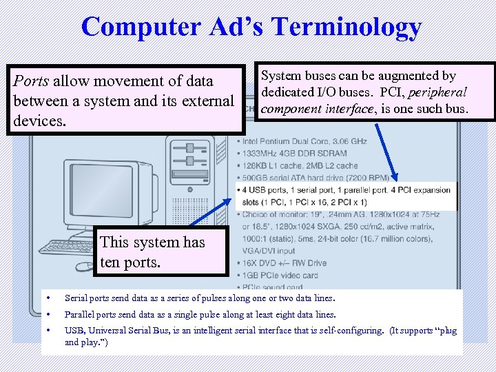 Computer Ad’s Terminology Ports allow movement of data between a system and its external