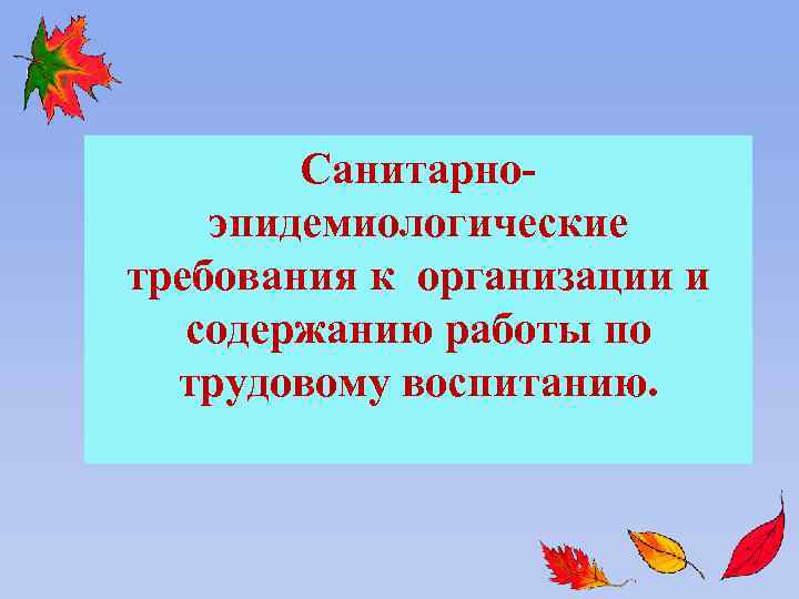 Санитарноэпидемиологические требования к организации и содержанию работы по трудовому воспитанию. 