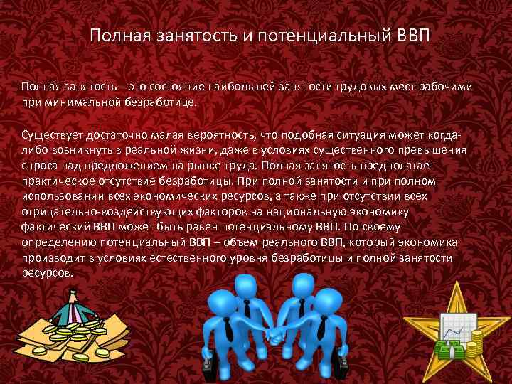 Полная занятость и потенциальный ВВП Полная занятость – это состояние наибольшей занятости трудовых мест