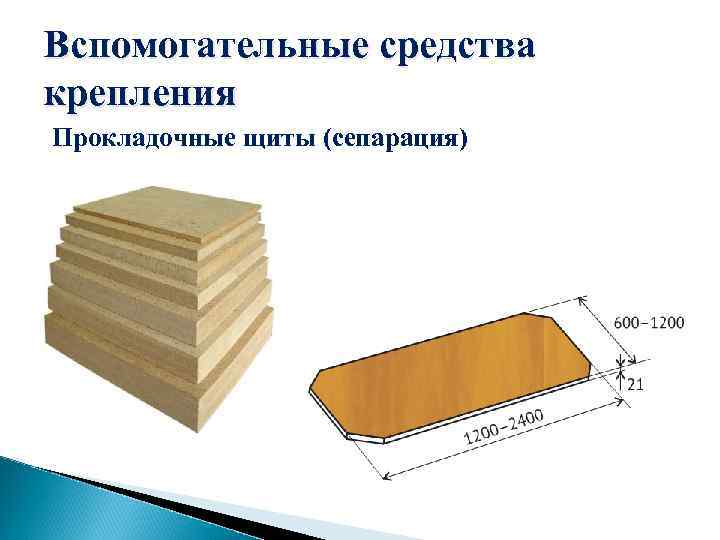 Вспомогательные средства крепления Прокладочные щиты (сепарация) 