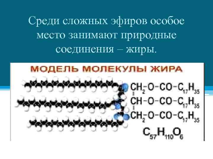 Среди сложных эфиров особое место занимают природные соединения – жиры. 