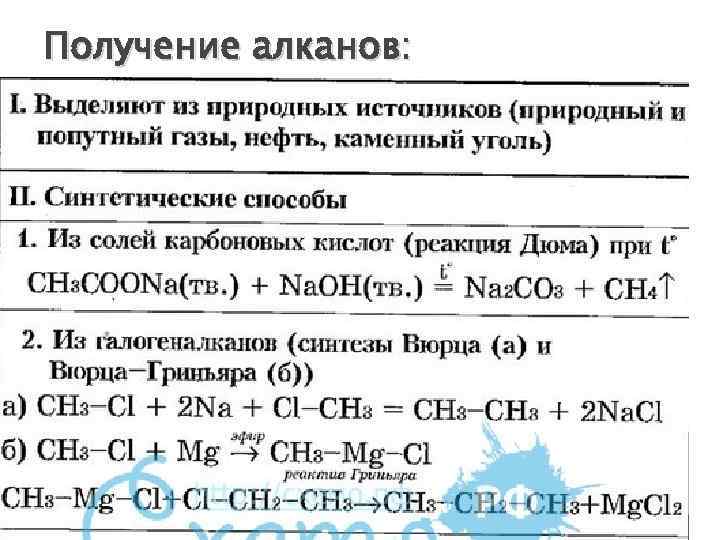 Получение алканов: 