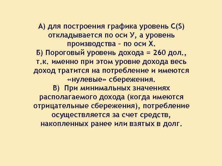 А) для построения графика уровень С(S) откладывается по оси У, а уровень производства –