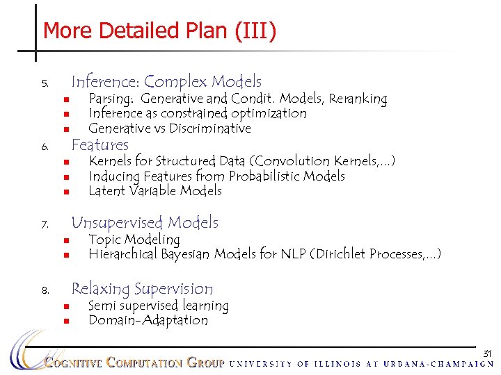 More Detailed Plan (III) Inference: Complex Models 5. n n n 6. n n