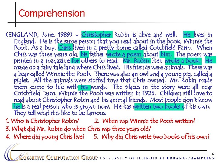 Comprehension (ENGLAND, June, 1989) - Christopher Robin is alive and well. He lives in