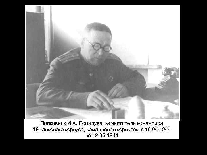 Полковник И. А. Поцелуев, заместитель командира 19 танкового корпуса, командовал корпусом с 10. 04.