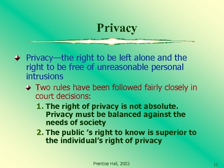 Privacy—the right to be left alone and the right to be free of unreasonable