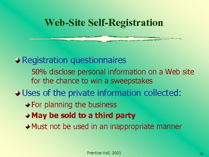 Web-Site Self-Registration questionnaires 50% disclose personal information on a Web site for the chance