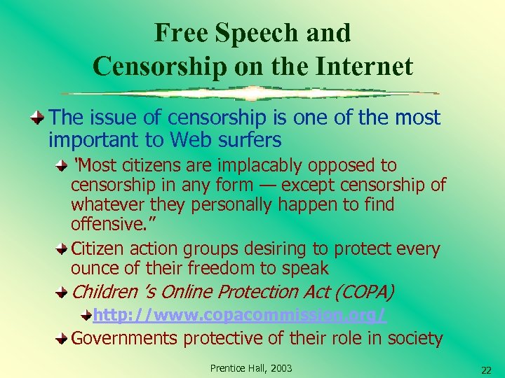 Free Speech and Censorship on the Internet The issue of censorship is one of