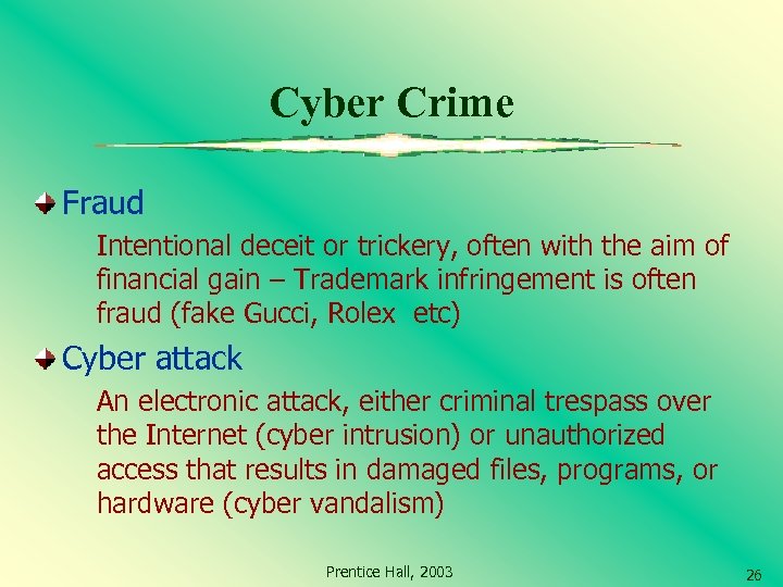 Cyber Crime Fraud Intentional deceit or trickery, often with the aim of financial gain
