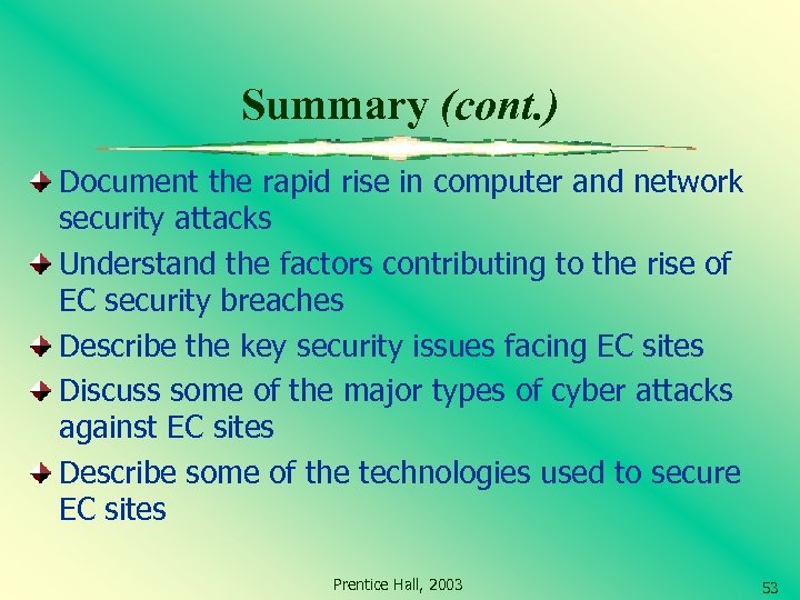 Summary (cont. ) Document the rapid rise in computer and network security attacks Understand