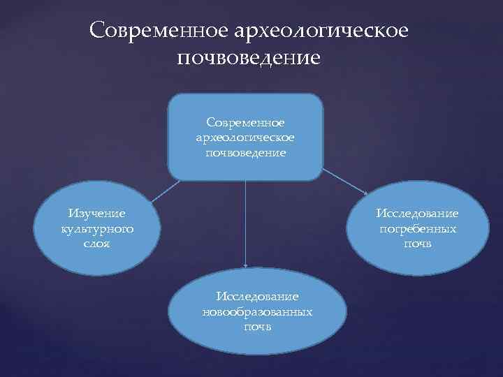 Современное археологическое почвоведение Изучение культурного слоя Исследование погребенных почв Исследование новообразованных почв 