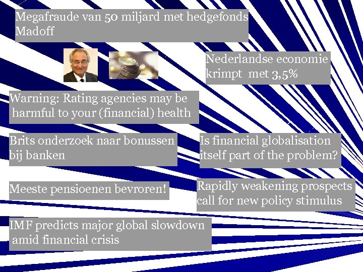 Megafraude van 50 miljard met hedgefonds Madoff Nederlandse economie krimpt met 3, 5% Warning: