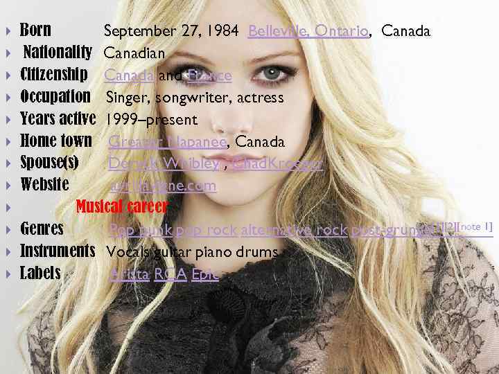  Born September 27, 1984 Belleville, Ontario, Canada Nationality Canadian Citizenship Canada and France