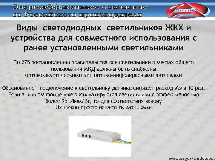 Виды светодиодных светильников ЖКХ и устройства для совместного использования с ранее установленными светильниками По