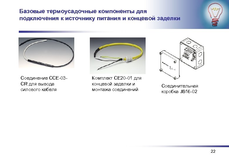 Базовые термоусадочные компоненты для подключения к источнику питания и концевой заделки Соединение CCE-03 CR