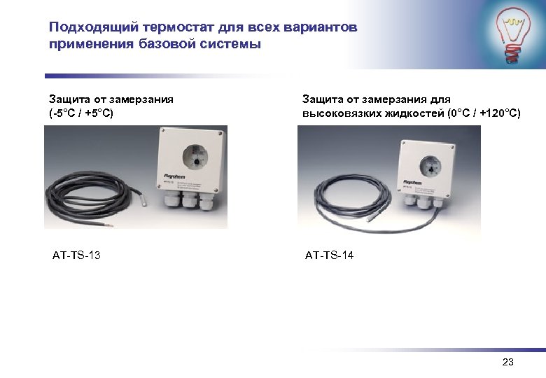 Подходящий термостат для всех вариантов применения базовой системы Защита от замерзания (-5°C / +5°C)