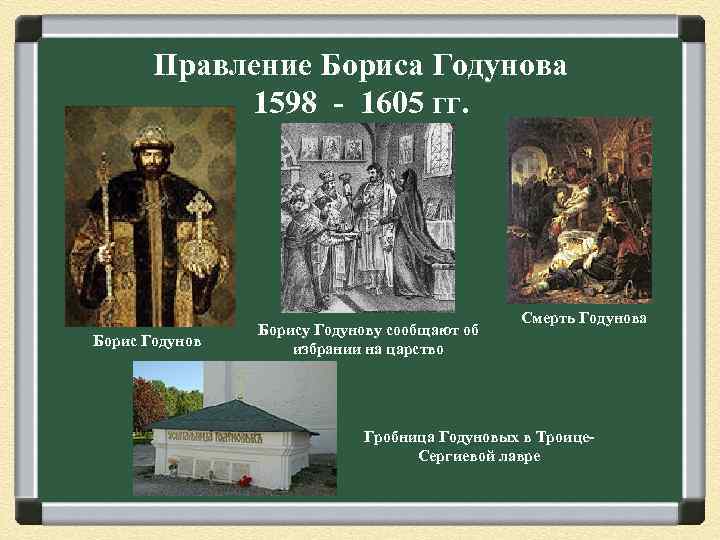 Правление Бориса Годунова 1598 - 1605 гг. Борис Годунов Борису Годунову сообщают об избрании