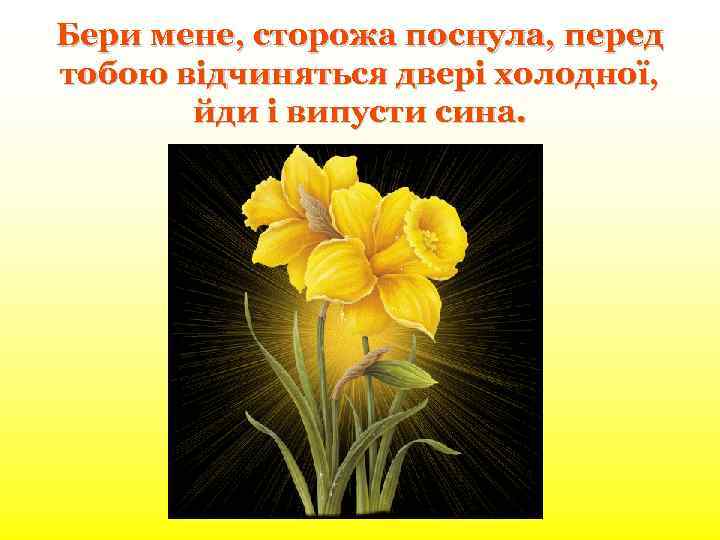 Бери мене, сторожа поснула, перед тобою відчиняться двері холодної, йди і випусти сина. 