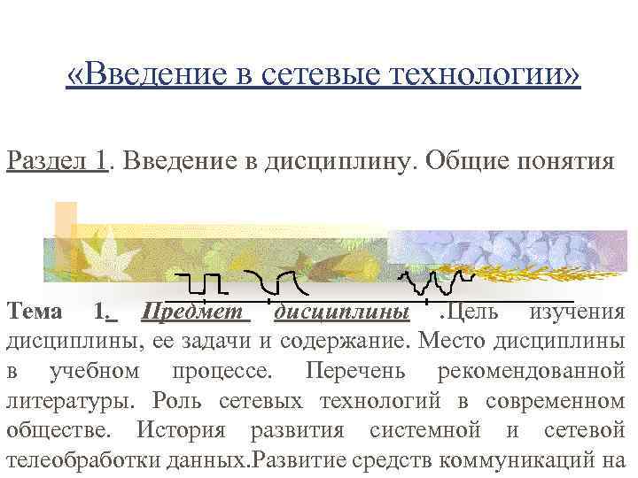  «Введение в сетевые технологии» Раздел 1. Введение в дисциплину. Общие понятия Тема 1.