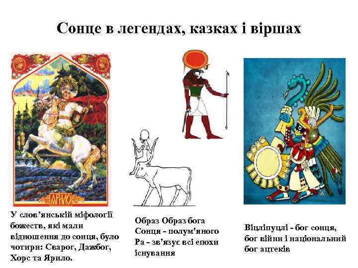 Сонце в легендах, казках і віршах У слов’янській міфології божеств, які мали відношення до