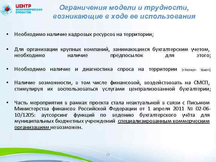 Ограничения модели и трудности, возникающие в ходе ее использования • Необходимо наличие кадровых ресурсов