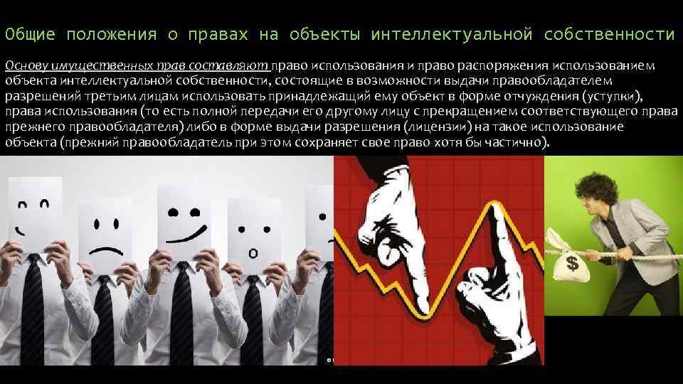 Общие положения о правах на объекты интеллектуальной собственности Основу имущественных прав составляют право использования