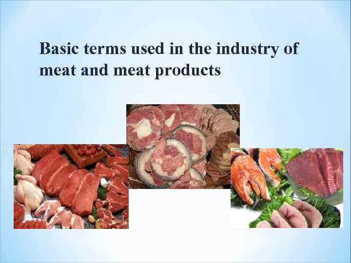 Basic terms used in the industry of meat and meat products 
