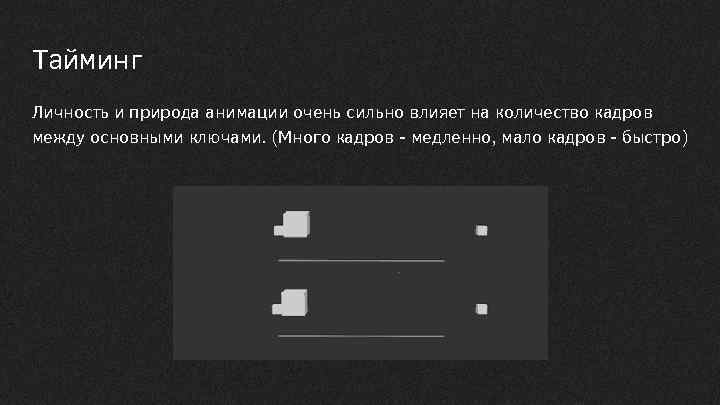 Тайминг Личность и природа анимации очень сильно влияет на количество кадров между основными ключами.