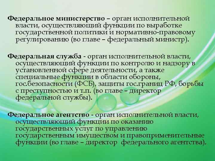 Федеральное министерство – орган исполнительной власти, осуществляющий функции по выработке государственной политики и нормативно-правовому