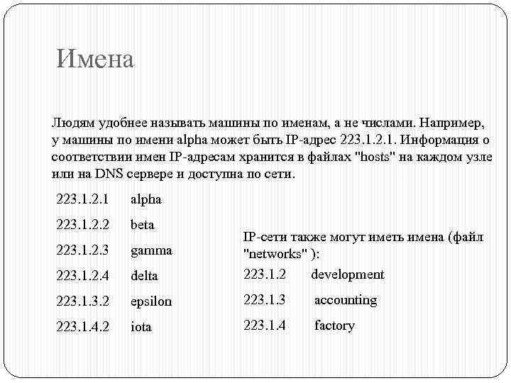 Имена Людям удобнее называть машины по именам, а не числами. Например, у машины по