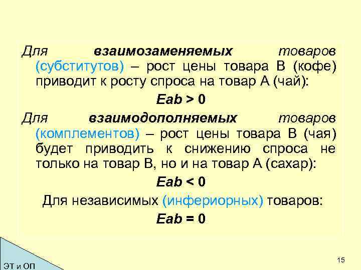 Для взаимозаменяемых товаров (субститутов) – рост цены товара В (кофе) приводит к росту спроса