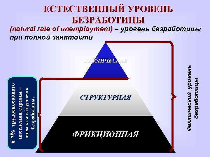 безработицы. 6 -7% трудоспособного Естественный населения страны – уровень безработицы нормальный уровень (полная занятость)