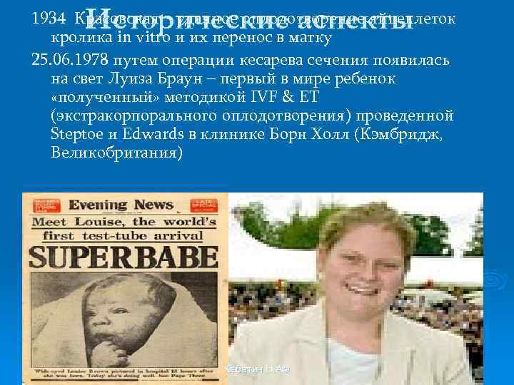 Исторические аспекты 1934 Красовская – удачное оплодотворение яйцеклеток кролика in vitro и их перенос