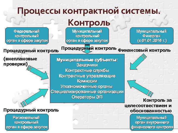 Процессы контрактной системы. Контроль Муниципальный контрольный орган в сфере закупок Федеральный контрольный орган в