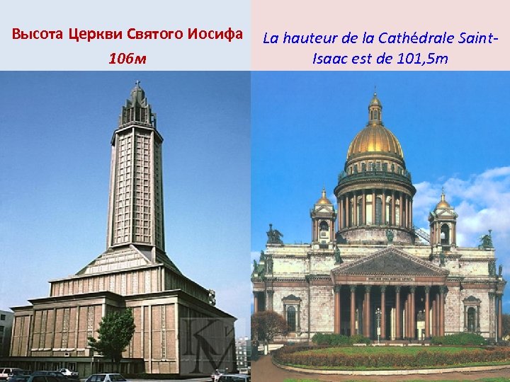 Высота Церкви Святого Иосифа 106 м La hauteur de la Cathédrale Saint. Isaac est